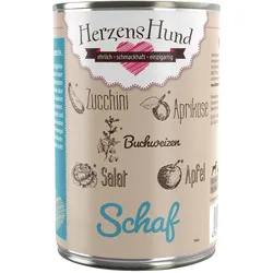 Herzenshund 400 Gramm Hundenassfutter Sparpaket 24 x 400 Gramm Bio Schaf mit Bio Zucchini