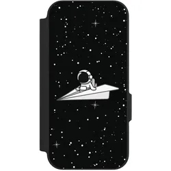 Nivocase Klapphülle für Google Pixel 9a Handyhülle aus Kunst Leder NIVOflip schwarz Astronaut Comic Papier (Google Pixel 9a), Smartphone Hülle, Schwarz