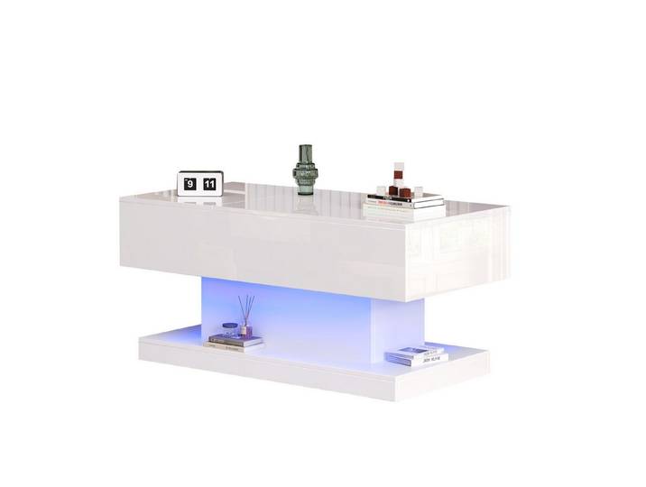 Thanaddo Couchtisch Hochglanz-Lift-Teetisch,Couchtische Kaffeetisch mit LED-Beleuchtung