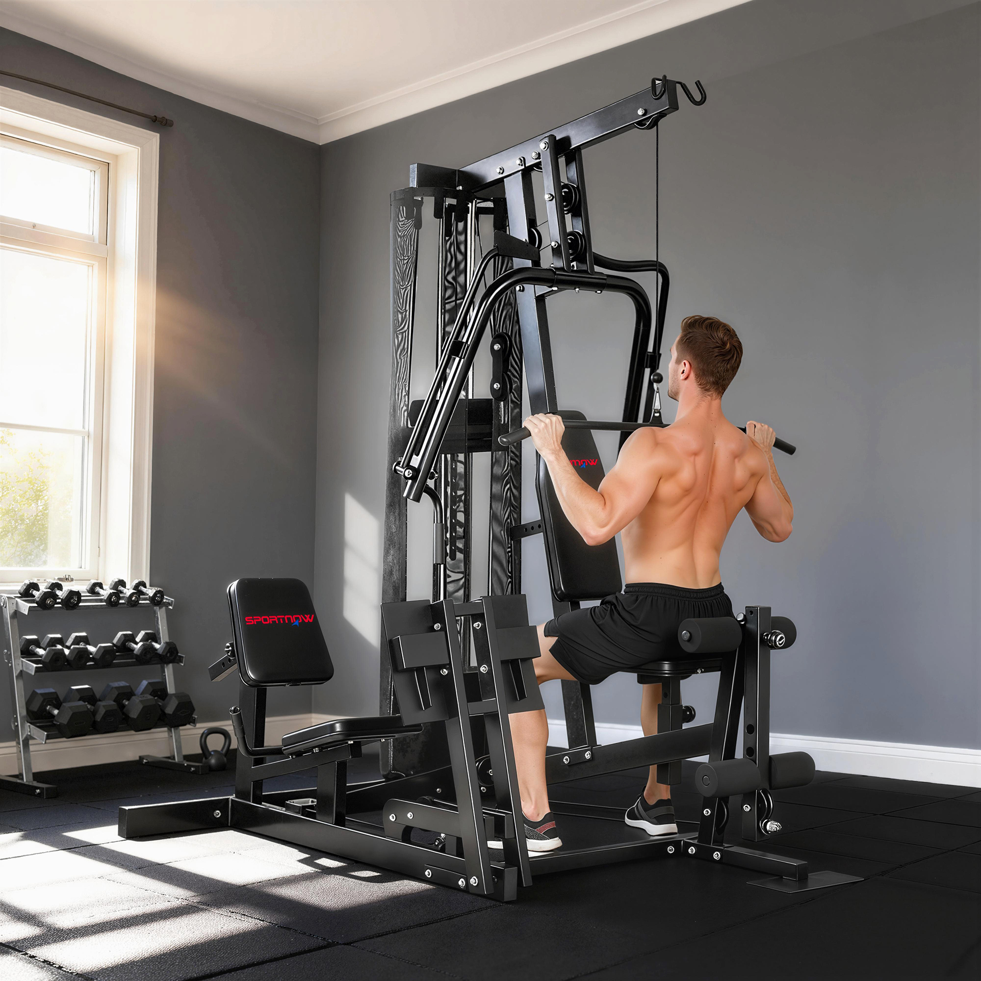Sportnow Stazione pesi multifunzione con lat pulldown, barra butterfly e 65 kg di pesi, cavi, fino a 120 kg   Aosom Italy