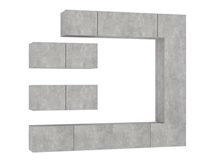 KGHERMDF 7-TLG. TV-Schrank-Set Betongrau Holzwerkstoff Wandmontage, Viel Stauraum, Robust, Feuchtigkeitsbeständig, Montageanleitung Inklusive