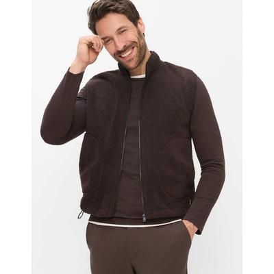 Strickjacke BRAX "Style WESLEY", Herren, Gr. M, braun, 100% Polyester, Strickjacken Strickjacke, Warm Tec: Teddyfleece-Weste aus funktionalem Material