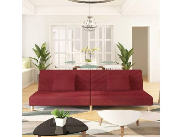 HEFZGDB Schlafsofa 2-Sitzer mit 2 Kissen Weinrot Stoff – 2-in-1 Funktionsmöbel für Gäste, Komfortables Sitzgefühl, Robuster Holzrahmen, Atmungsaktive Bezüge, Vielseitig Wohnzimmer