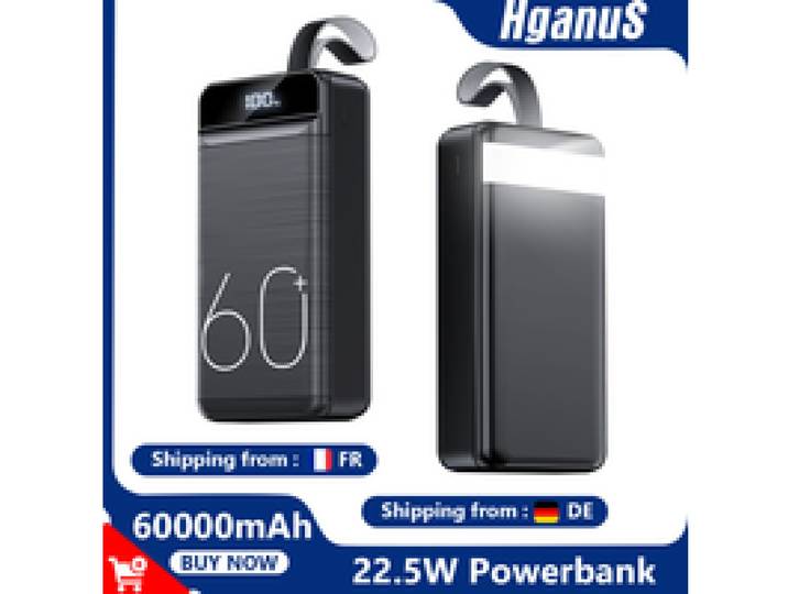 Hganus 60000mAh PowerBank 22,5W snel opladen met zaklamp Draagbare powerbank externe batterij voor iPad iPhone Samsung Xiaomi