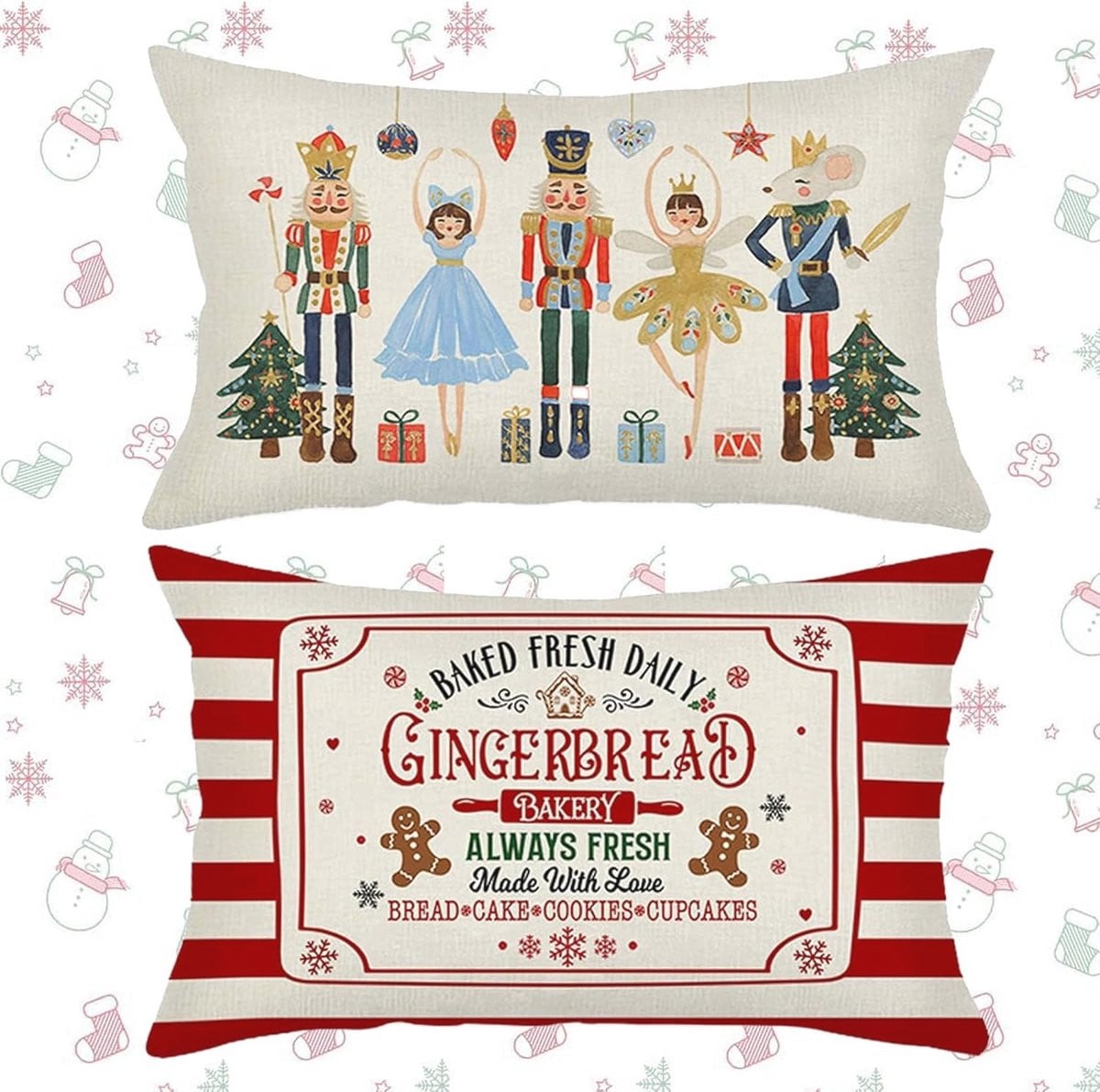 Set van 2 decoratieve linnen kerstkussenslopen voor volwassenen