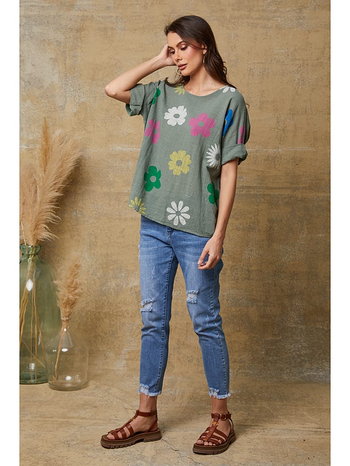 La Compagnie Du Lin Shirt "Aphrodite" in Khaki/ Bunt - S