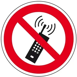 Aufkleber I Türhinweis doppelseitig, Eingeschaltete Mobiltelefone verboten, Folie, Ø100mm, ASR A1.3, DIN EN ISO 7010 P013