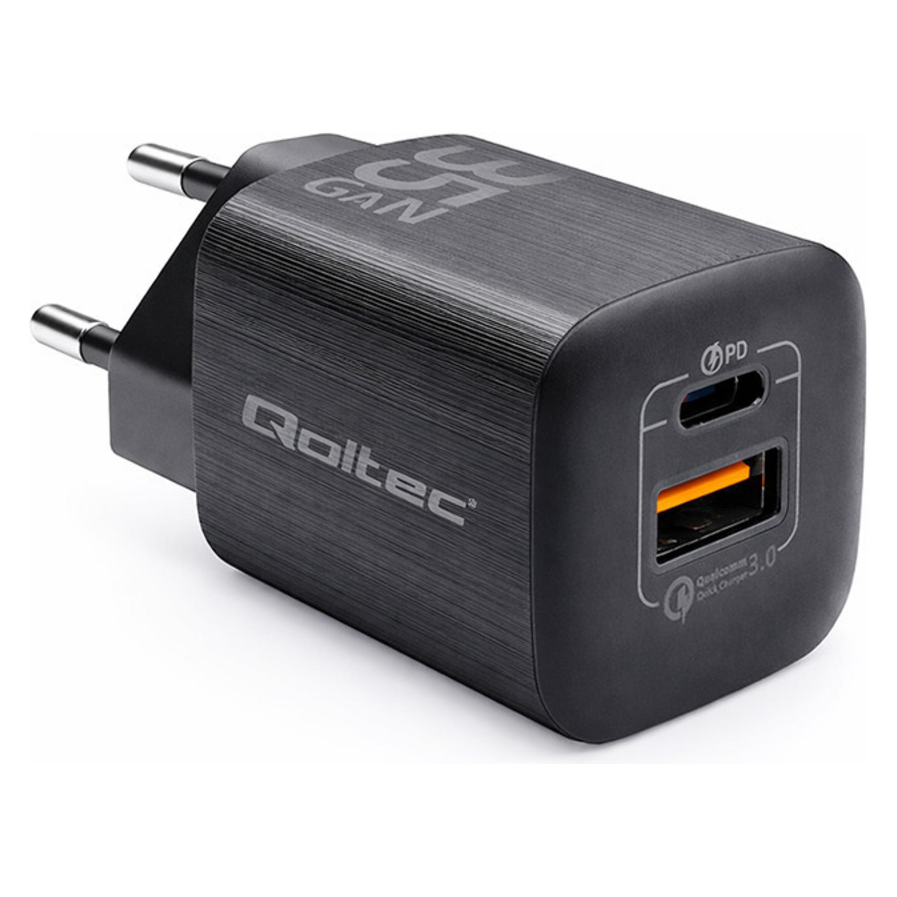Qoltec 50764 Ladegerät für Mobilgeräte Laptop Tragbare Spielekonsole Powerbank Smartphone Smartw (35 W, 2 Ports) (50764)
