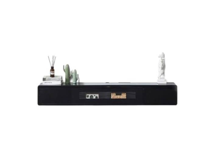 ROSEEONNE Schwimmender TV-Schrank aus massivem Holz in reinem Schwarz, 120 cm schwebender, wandmontierter TV-Ständer, Medienkonsole mit Stauraum aus Glasfenster