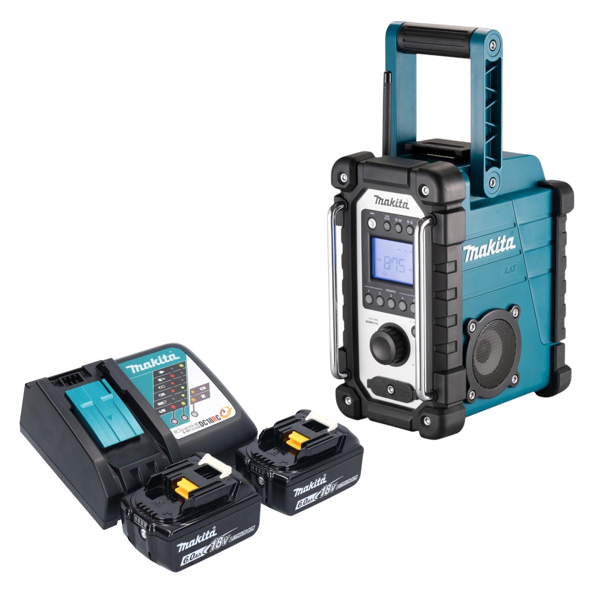 Makita DMR 116 RG Akku Baustellenradio 14,4 - 18 V AM FM AUX + 2x Akku 6,0 Ah + Ladegerät (AM, FM) (DMR116)