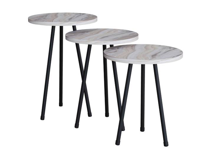 Mid.you Beistelltischset, Weiss, Holzwerkstoff, 3-teilig, Marmoroptik, rund, rund, 51.8x35x35 cm, Wohnzimmer, Wohnzimmertische, Couchtische, Couchtische Marmoroptik