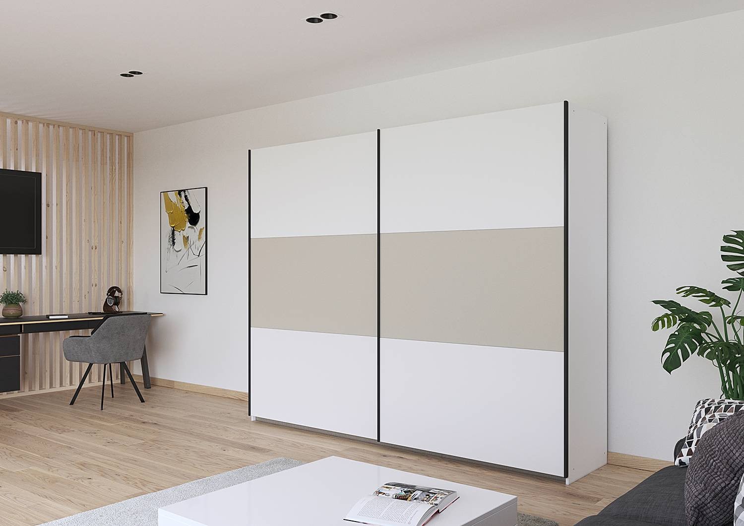 home24 Zweefdeurkast Neo 261cm wit/kasjmier