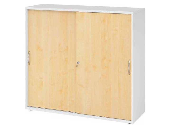 BETA S 1753S Schiebetürenschrank 3 OH Bogengriff Metall Weiß/Ahorn