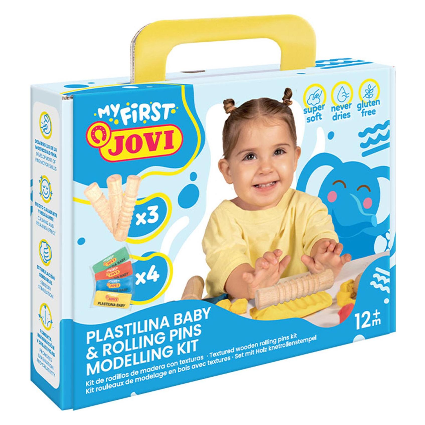 Jovi Plastilina Baby My First Case with 4 bars modeling clay and 3 different wooden rolling pins (374RP-JV)