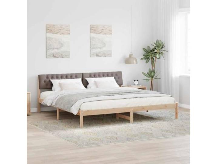 Massiv Kiefernholz Bettrahmen mit Wandkopfteil Polster 200x200 cm Braun Bettgestell Braun Taupe 200x200 cm Massivholz Kiefer Bettrahmen mit Polster Kopfteil und Lattenrost