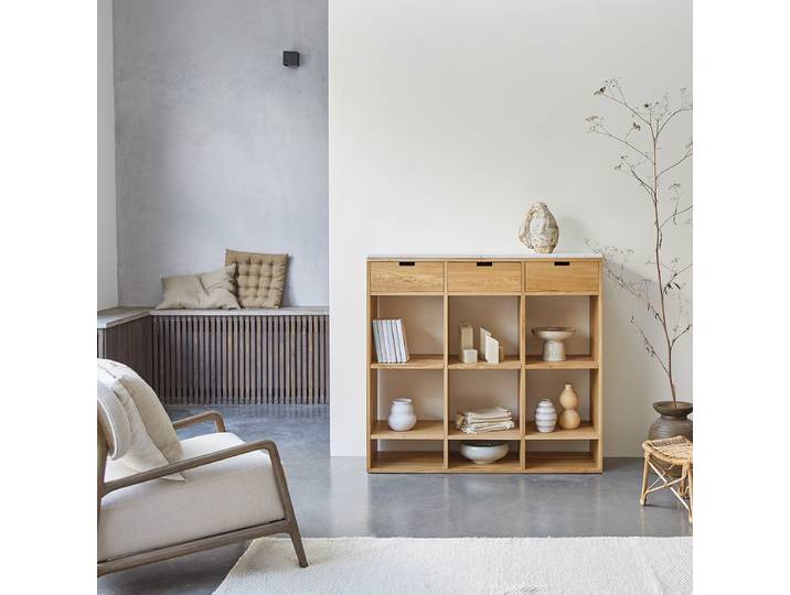 Konsole aus massiver Eiche mit Premium-Terrazzo White - Weiß - Oak