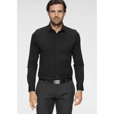 Langarmhemd OLYMP "Luxor 24/Seven modern fit Jerseyshirt", Herren, Gr. 45, N-Gr, schwarz, Jersey, Obermaterial: 92% Baumwolle, 8% Elasthan, Hemden, mit geruchshemmenden Materialeigenschaften