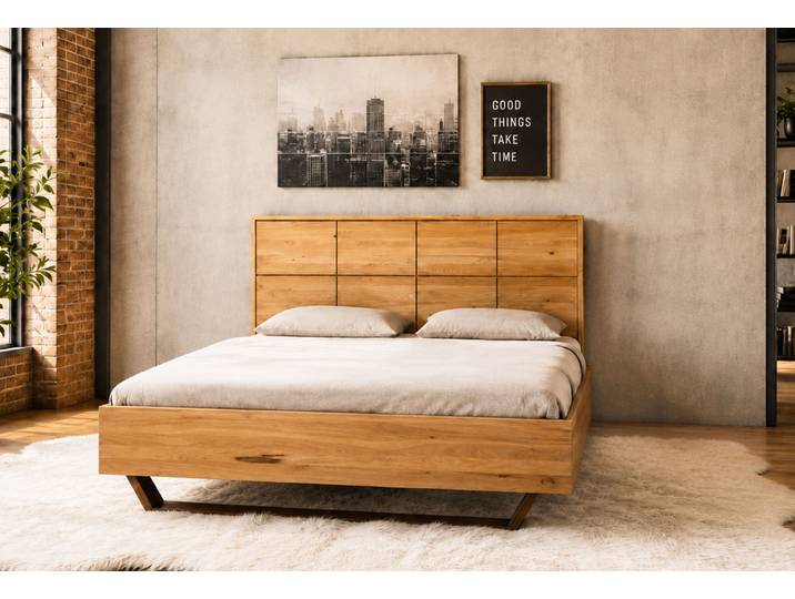 Lugano Bett aus massiver Wildeiche – 3%-Vorkasse-Rabatt