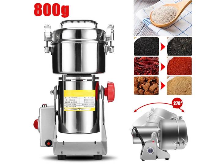 Moulin à grains électrique haute puissance 800G/2500G, broyeur à épices pivotants en acier inoxydable pour herbes, grains, épices, céréales, maïs