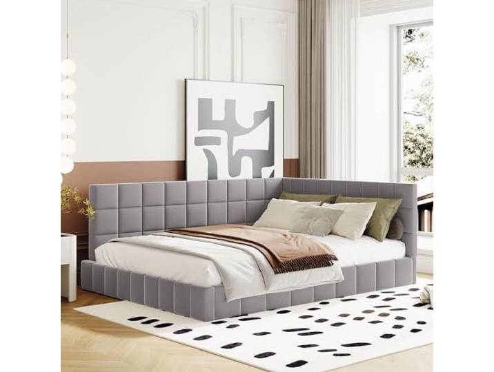 okwish Polsterbett 140 * 200cm, Schlafsofa Doppelbett mit Lattenrost, Grau-Ohne Matratze
