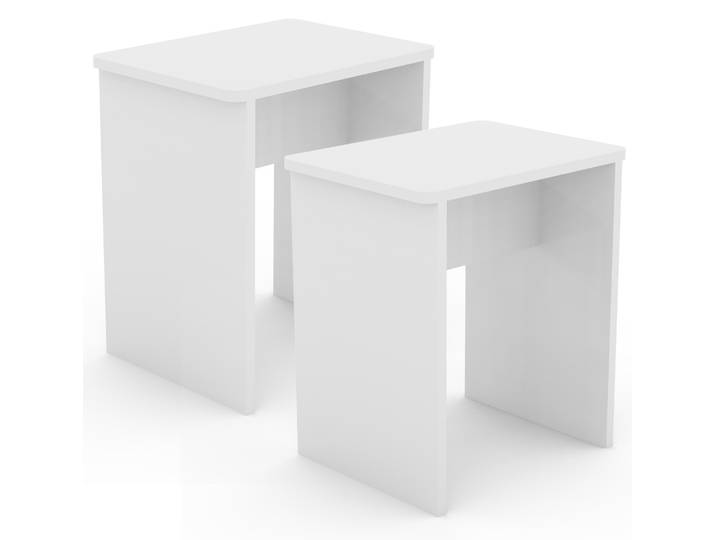 Essgruppe VCM 2er Set Sitzhocker Fußablage Beistelltisch Esal , weiß, B:40cm T:30cm, Obermaterial: 100% Holz Wood., Hocker, Essgruppe
