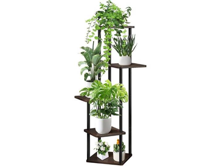 5 Niveaux Support De Plante En Métal Bois Multiple Étagère À Fleurs Support De Pots Fleurs Porte Plantes Interieur Décoratif[CA162]