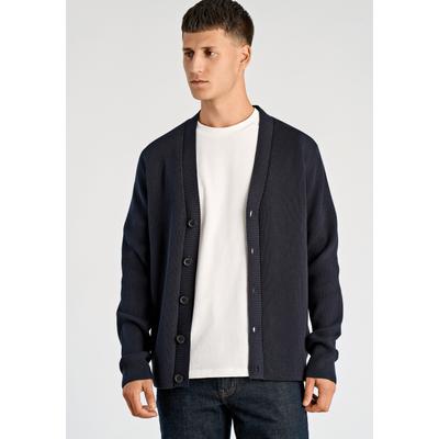 Cardigan JUNK DE LUXE "Cardigan Relaxed Fit", Herren, Gr. M, blau (navy), Obermaterial: 80% Baumwolle, 20% Polyester, unifarben, Strickjacken