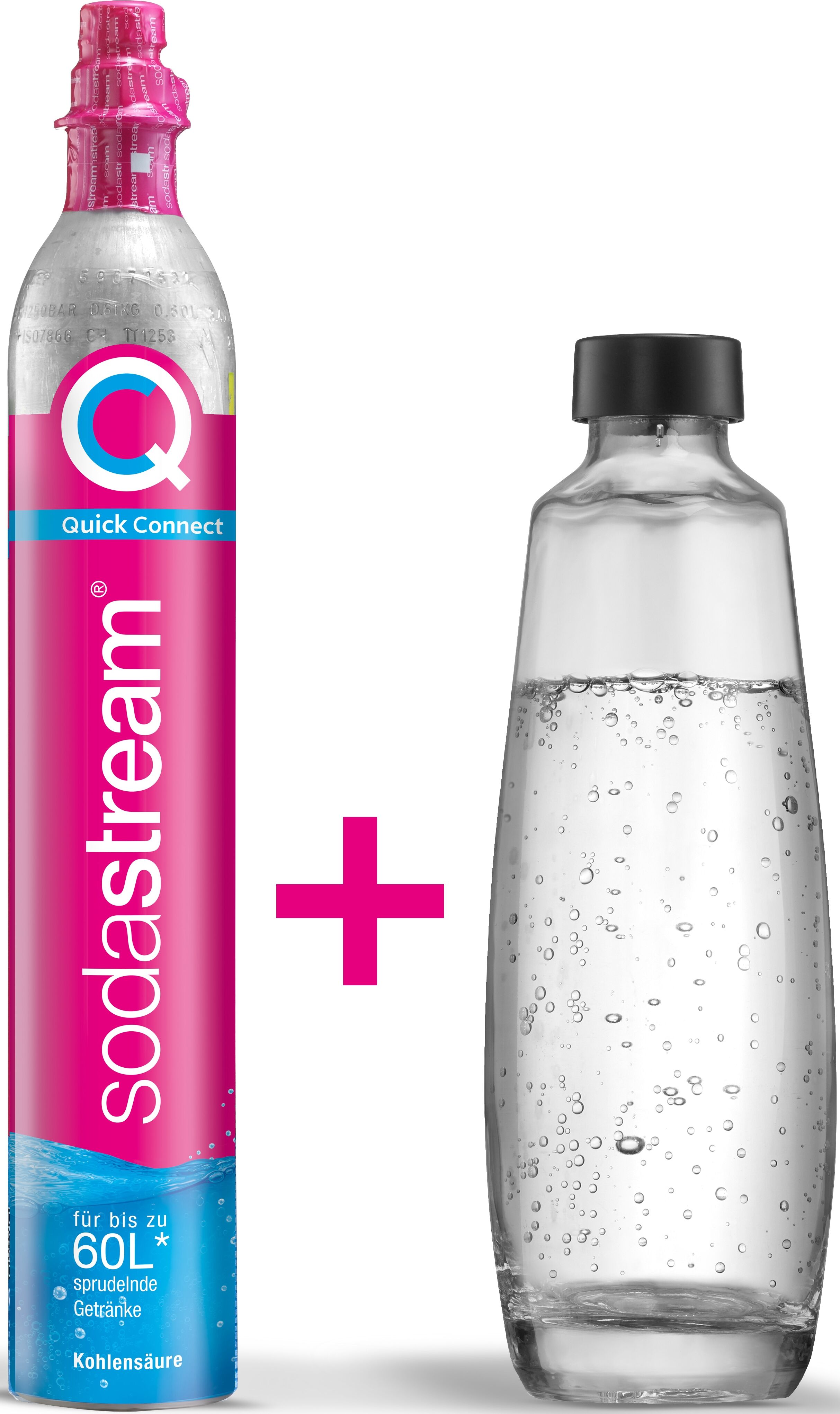 Wassersprudler SODASTREAM "QC-Reservepack", bunt, Wassersprudler, Wassersprudler, 1x Quick Connect CO2-Zylinder (Ergiebigkeit: 60L), 1x 1L Glasflasche