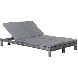 Outsunny Doppelliege Sonnenliege 2 Personen 5-stufig PE Rattan Grau
