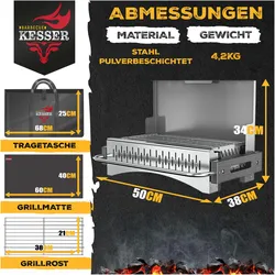 Kesser, Holzkohlegrill,  Klappgrill, Holzkohle, Stahl, Grillrost, Grillmatte & Tasche (38 cm)