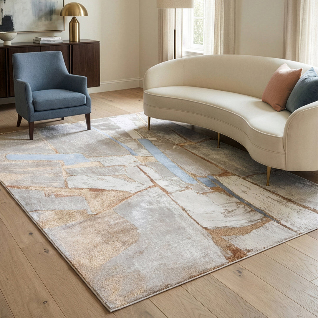 Ebern Designs Sabrie Abstract Area Rug Beige Rectangle 80 x 140 cm