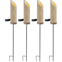 Steckleuchte Bambus Solarleuchte Erdspieß Bambuslampe Solar, Dekor-Stanzungen, grün, LED warmweiß, DxH 12x79,5 cm, 4er Set