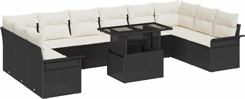 Sofa Set mit Kissen 11 pcs Schwarz Poly-Rattan