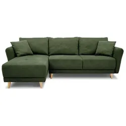 Casapy, Sofa + Bettsofa, Reversible Cabrio Corner Sofa 3-4 Plätze Claudius - Olivengrüner Stoff - Aufbewahrungsbox (Ecksofa)
