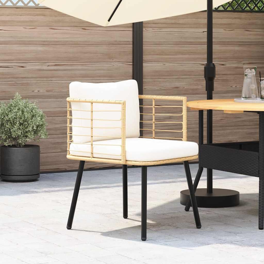 vidaXL Tuinstoel met kussen, naturel, polyrotan met armleuningen