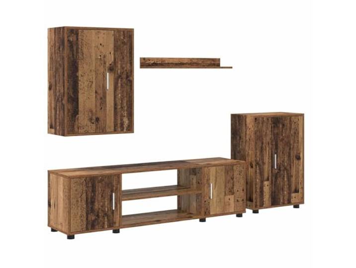Wandmontiertes TV-Möbel-Set aus Holz, Farbe Altholz 4 Türen, 4 Einlegeböden, TV-Ständer, Freistehender Schrank, Wandschrank, Regal, 24,33 kg