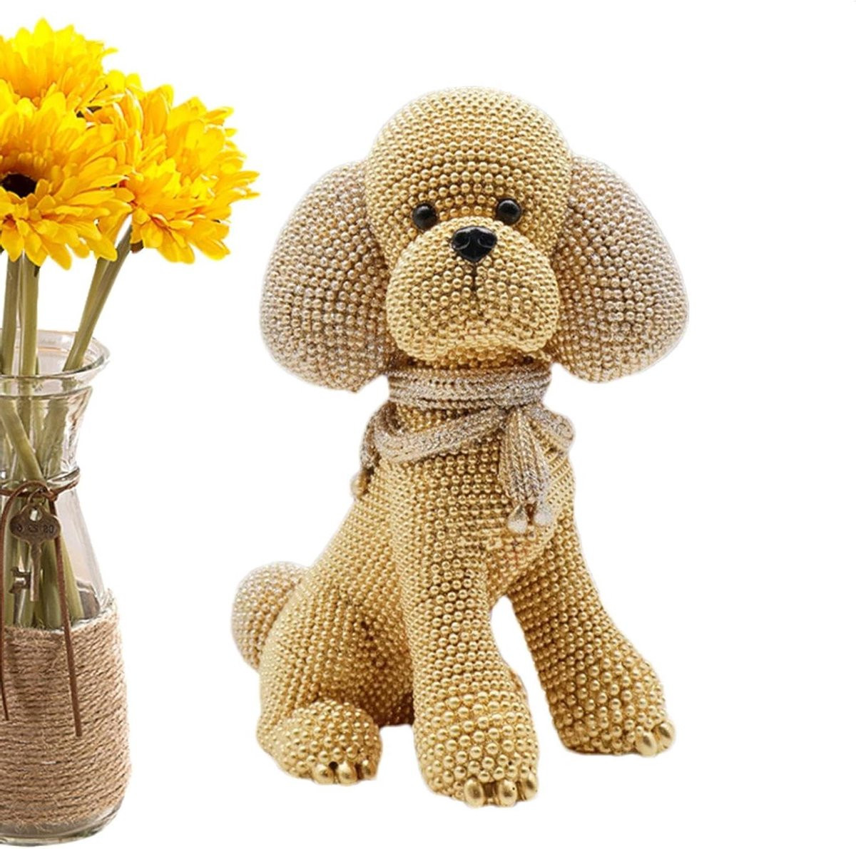 Gouden Hond Decoratie Beeldje - Hars Sculptuur met Antislip Basis - Hoogte: 188 cm