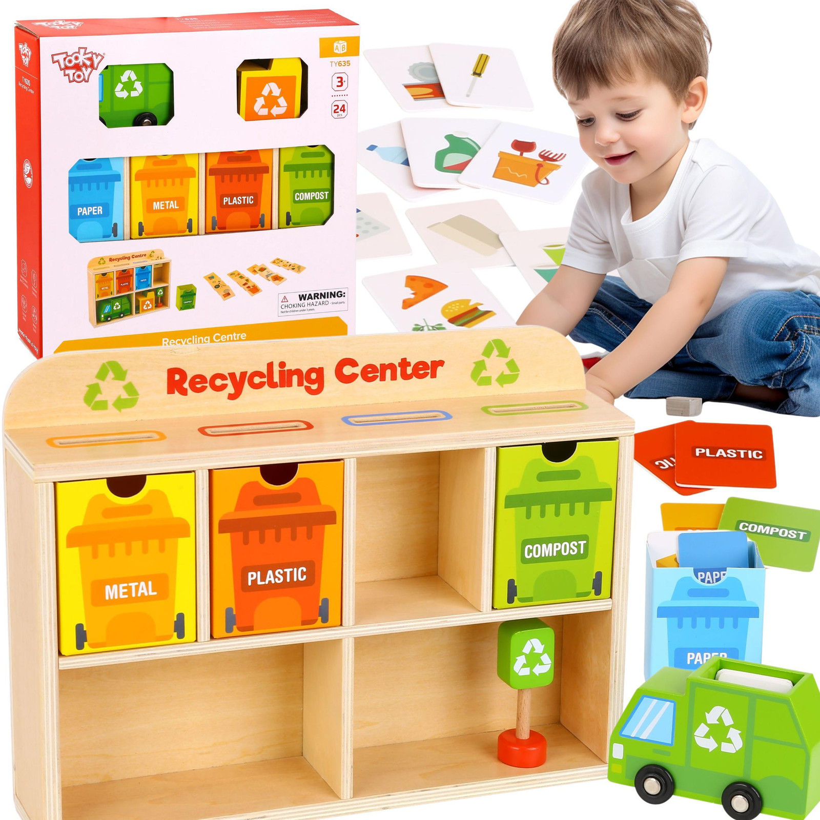 Tooky Toy houten recyclingcentrum educatieve sorteerder