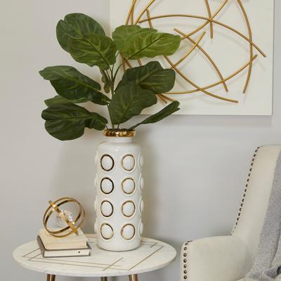 CosmoLiving by Cosmopolitan White Ceramic Vase with Gold Circle Accents