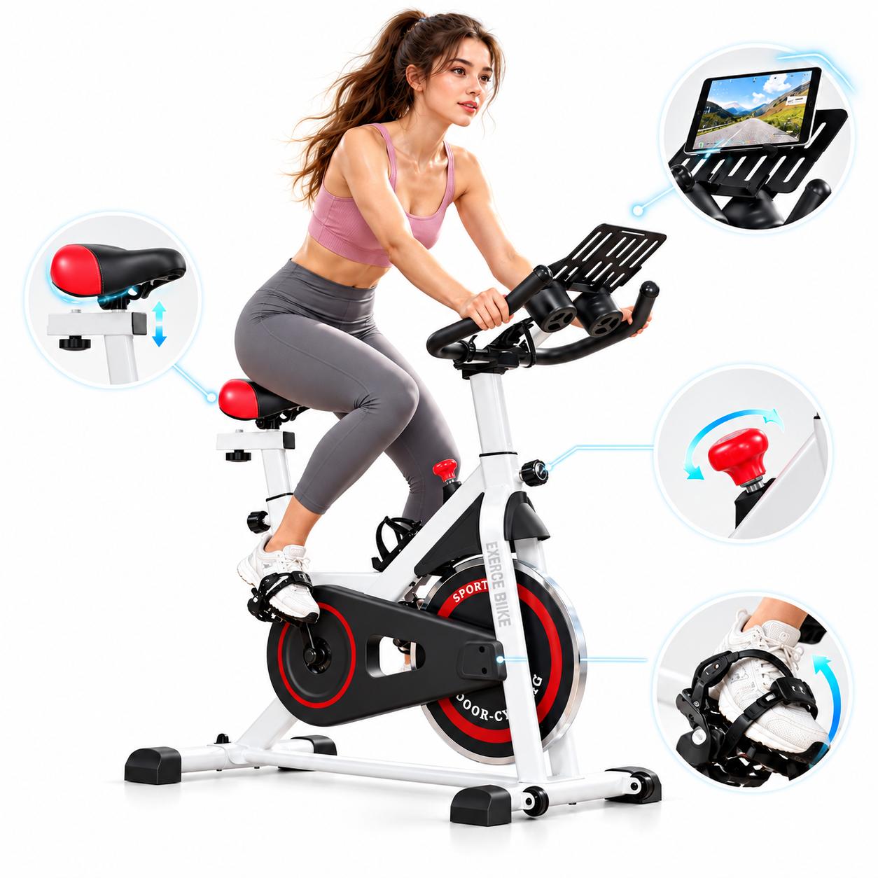 Heimtrainer Fahrrad, Bike mit 8 kg Schwungrad,bis 120kg, LCD-Display, leisem Riemenantrieb, verstellbarem Sitz und Lenker