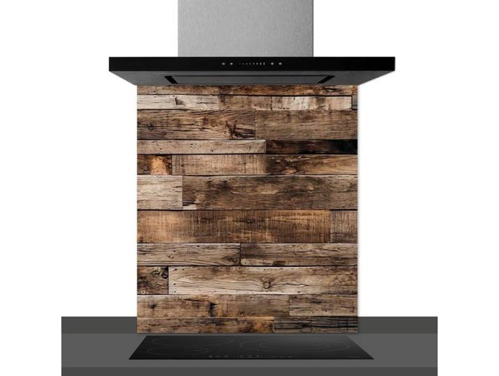 Fond de hotte décorative bois brut marron 60x70