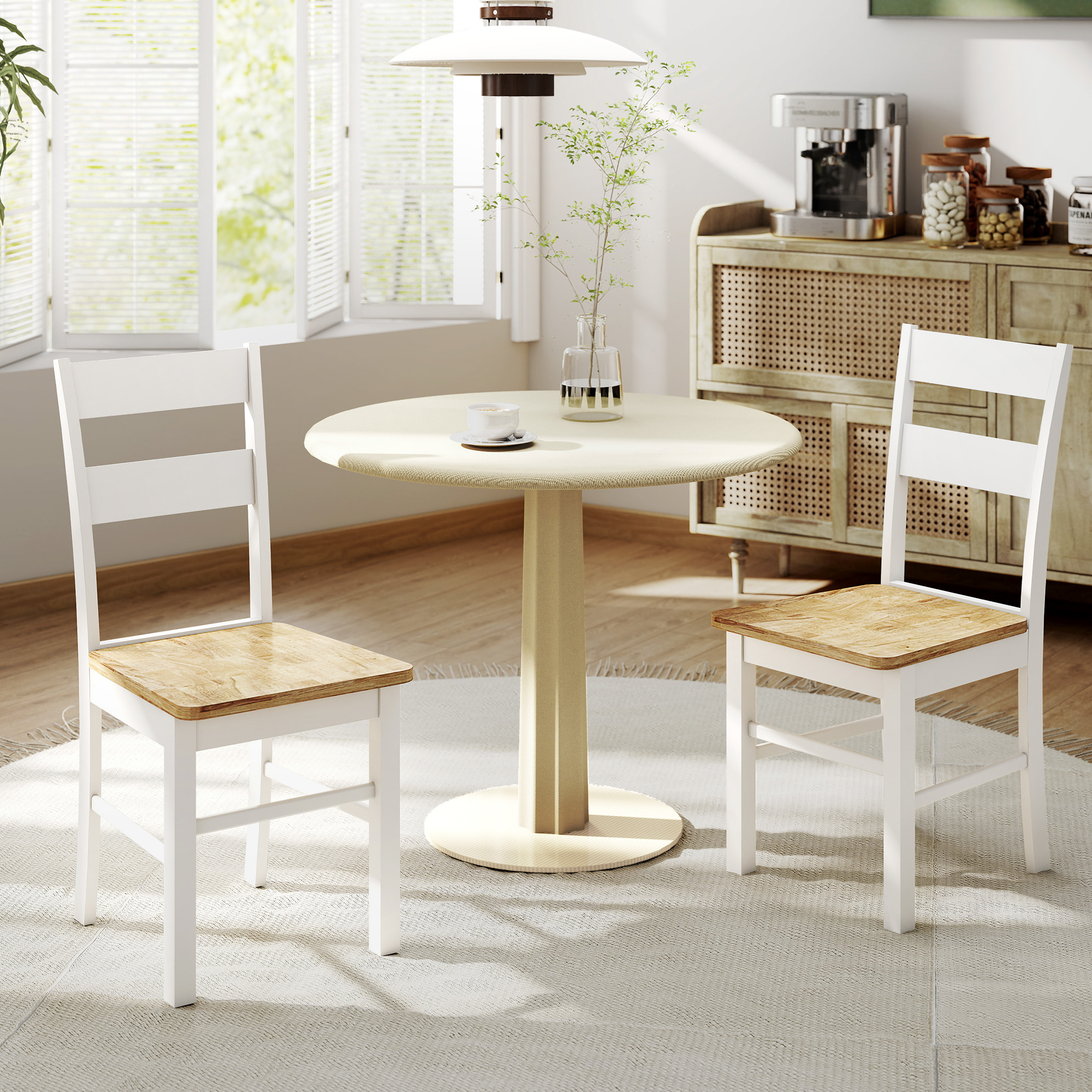 Homcom Set di 2 Sedie Moderno da Cucina con gambe robuste e Legno di Gomma, Piedini protettivi, Schienale leggermente curvato, Bianco  Aosom Italy