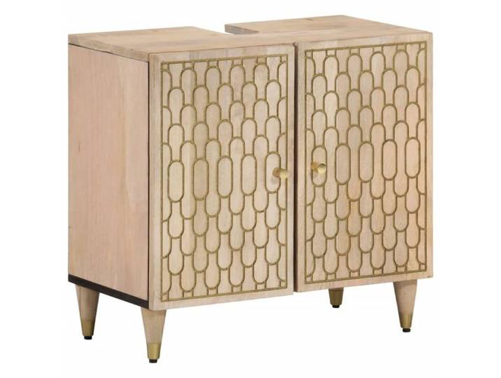 Meuble sous lavabo en bois de manguier - - Bois de manguier massif - 62x33x58 cm - Grand espace de rangement
