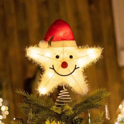 Inspire Essentials Light Up Glitter Star Christmas Tree Topper With Snowflake Design with Christmas Hat