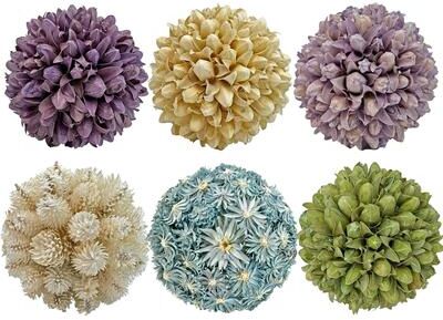 Bergamo Art Handmade Preserved Topiary Balls, Set of 6 Decorative Floral Orbs - 4 inch