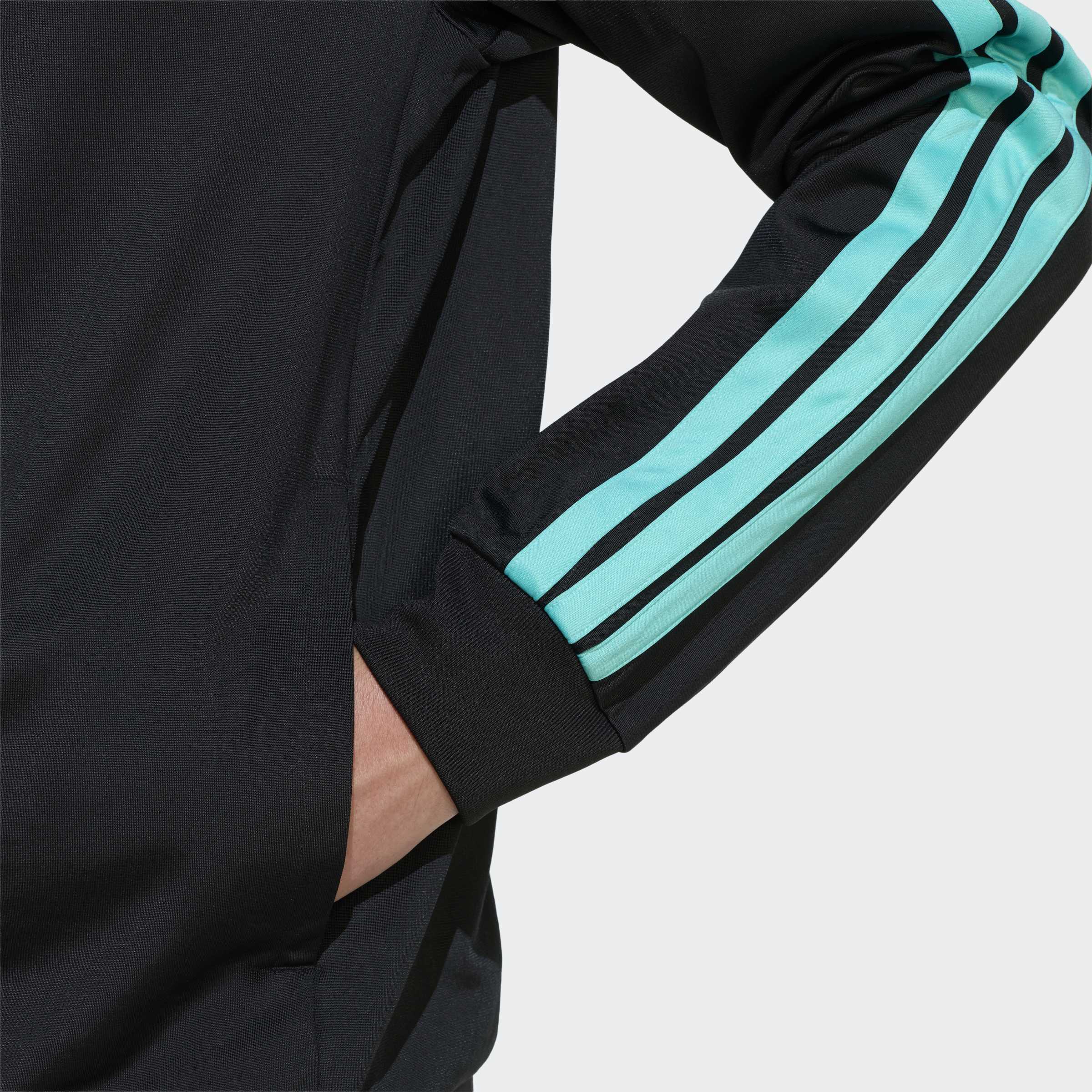 Trainingsjacke ADIDAS PERFORMANCE "MERCEDES - AMG PETRONAS FORMULA 1 TEAM DNA", Herren, Gr. L, schwarz, semi mint rush, Obermaterial: 100% Polyester, Jacken Trainingsjacke schwarz, semi mint rush L
