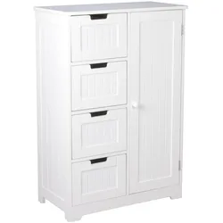 KADIMA DESIGN Design Badschrank PATTI Landhaus-Stil MDF-Holz 56 x 83 x 30 cm weiß, Badezimmerschrank klein 4 Schubladen & 1 Tür, Beistellschrank