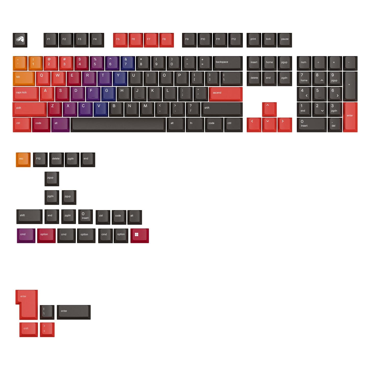 Glorious GPBT Gradient Keycaps, ANSI Layout (US), PBT, Dye-Sub - Celestial Fire (GLO-KB-ACC-KC-GPBT-GR-CEF-US)