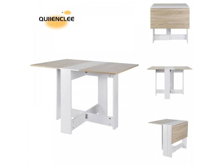 Table à manger pliante salon 2-4 personnes QUIIENCLEE panneaux de particules classe E1 design moderne 102 5×76×73cm blanc/chêne