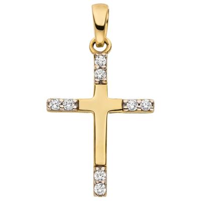 Kreuzanhänger JOBO "Anhänger Kreuz Goldkreuz 17 mm", gold (gelbgold 333, weiß), Schmuckanhänger, Damen, Gelbgold 333, 8 Karat 333 Gold mit 8 Zirkonia
